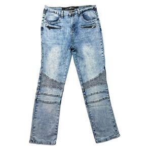 XRAY Jeans Womens 18 Blue Straight Moto Medium Wash Distressed Pockets Pants Y2K